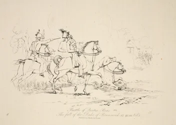 Schlacht von Quatre Bras: Der Fall des Herzogs von Braunschweig, veröffentlicht von J. Booth, 1816